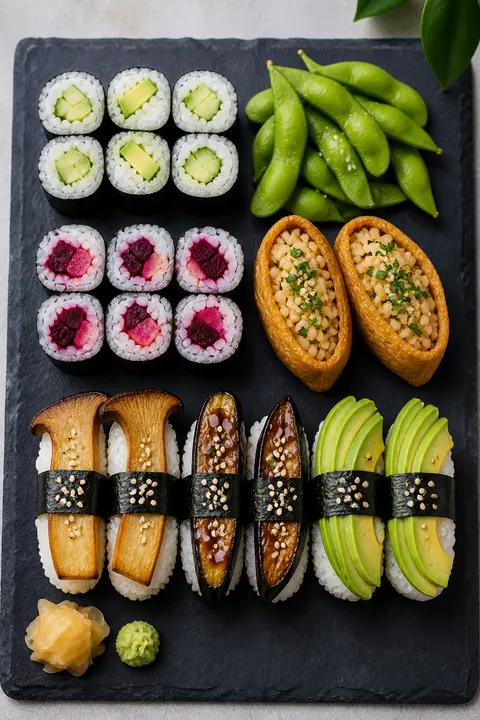Garden Vegan Sushi with Avocado and Mushrooms