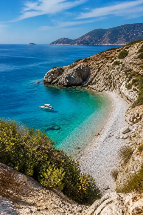 Greek Island Pebble Bay from a Cliff View