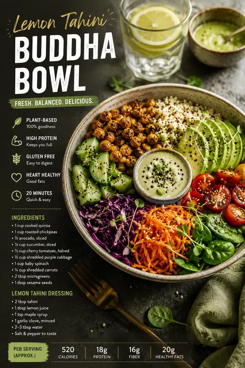 Lemon Tahini Buddha Bowl with Roasted Chickpeas