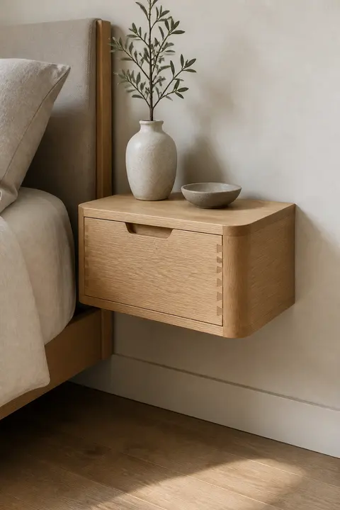 Floating Oak Nightstand with Dovetail Drawer