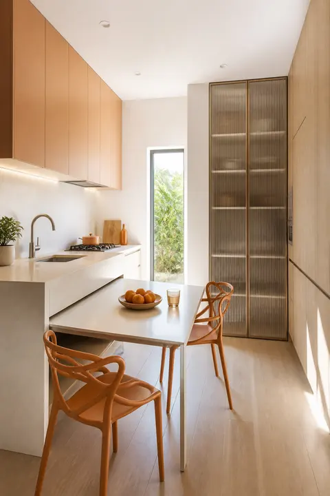 Pocket Kitchen with a Slim Dining Peninsula
