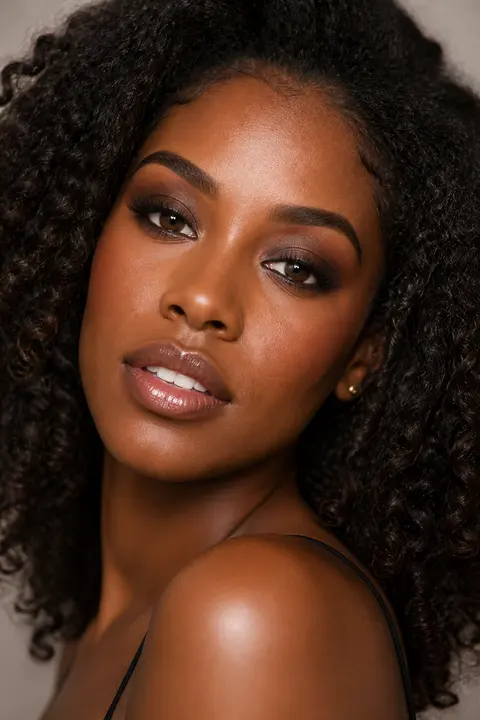 Soft Brown Smoky Eye on Deep Skin and Curls