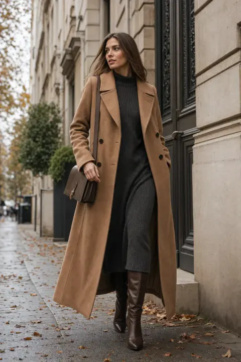 Camel Coat on Autumn Streets
