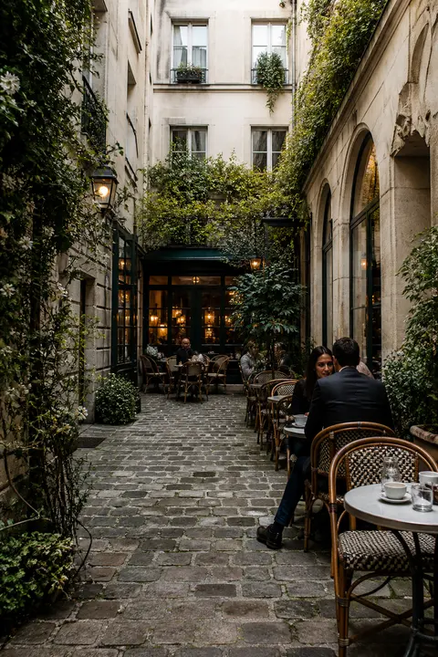 Architectural Details at Paris Hidden Courtyard Café