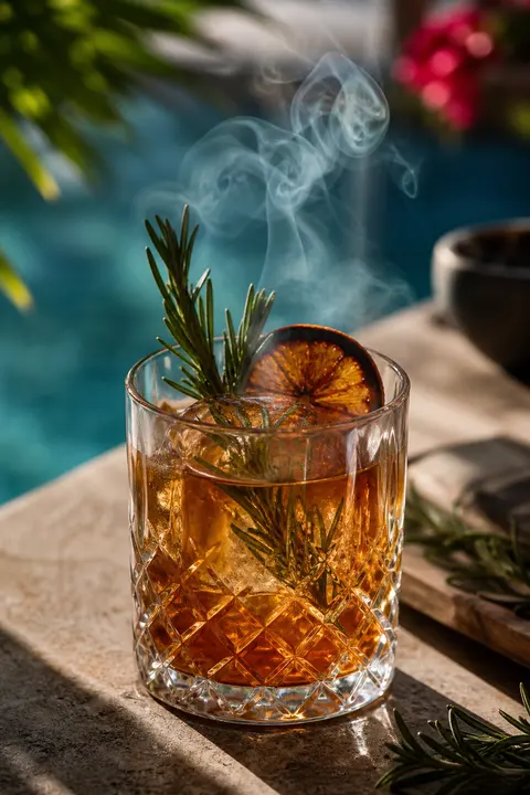 Tropical Poolside Smoked Rosemary Old Fashioned