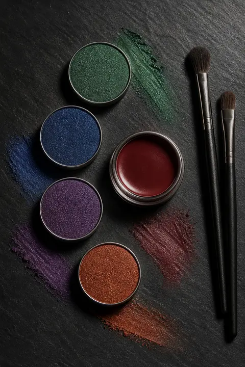 Jewel-Tone Pigments and Brushes on Black Slate
