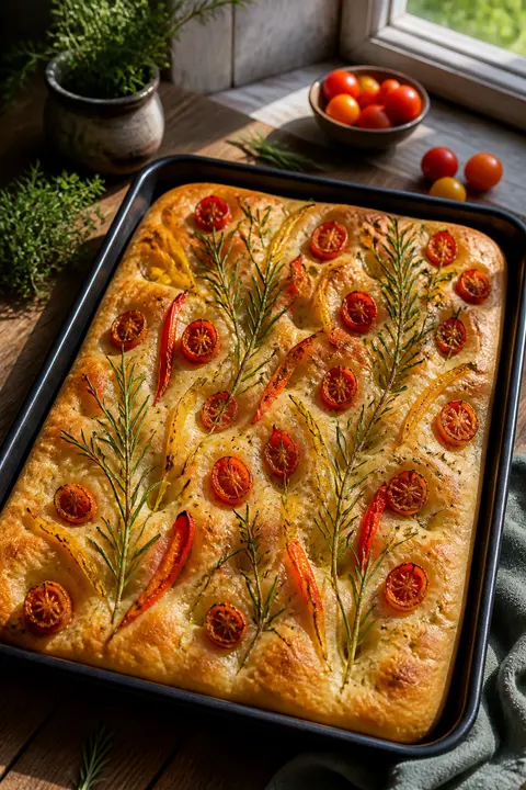 Garden Focaccia with Tomatoes and Herbs