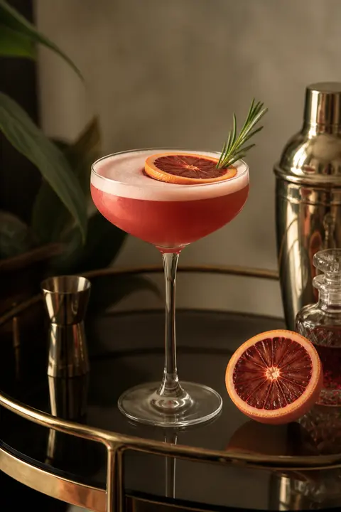 Blood Orange Gin Sour on a Minimal Home Bar Cart