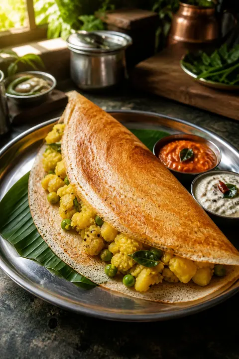 South Indian Masala Dosa with Chutneys