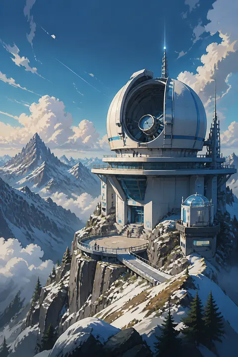 Cel-Shaded Art: Futuristic Mountain Observatory