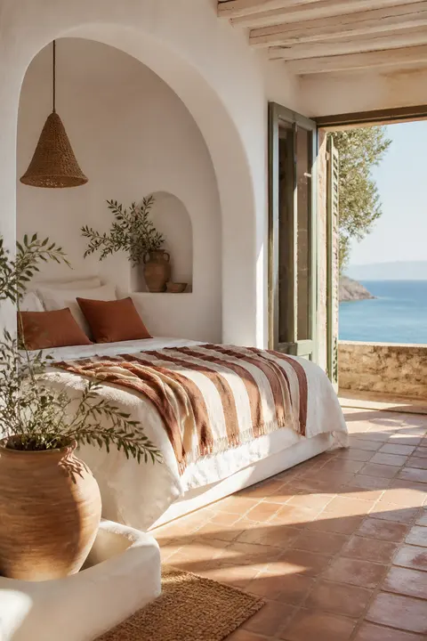Sunlit Mediterranean Bedroom by the Sea