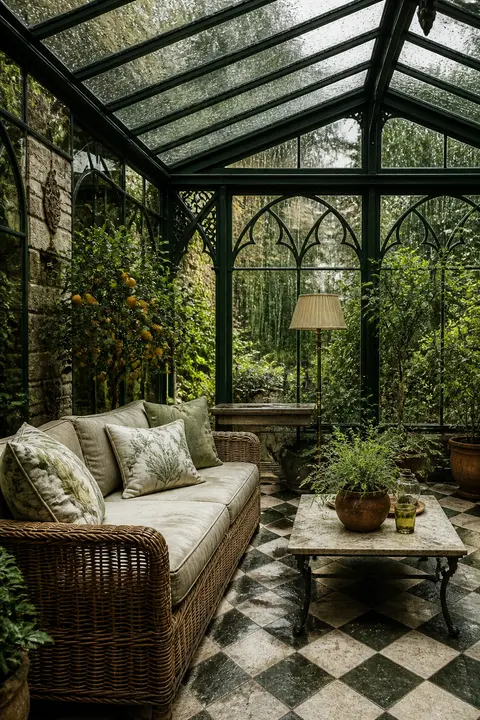 Victorian Winter Garden with Wicker Seating