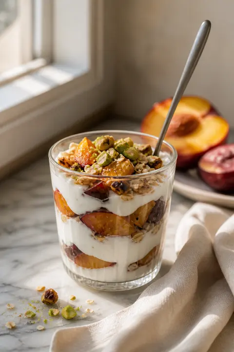 Stone Fruit Yogurt Parfait with Pistachios