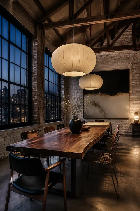 Industrial Loft Dining Room with Timber Table