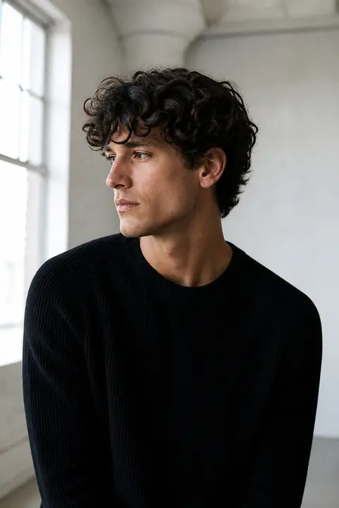 Medium Men’s Curls with Natural Volume