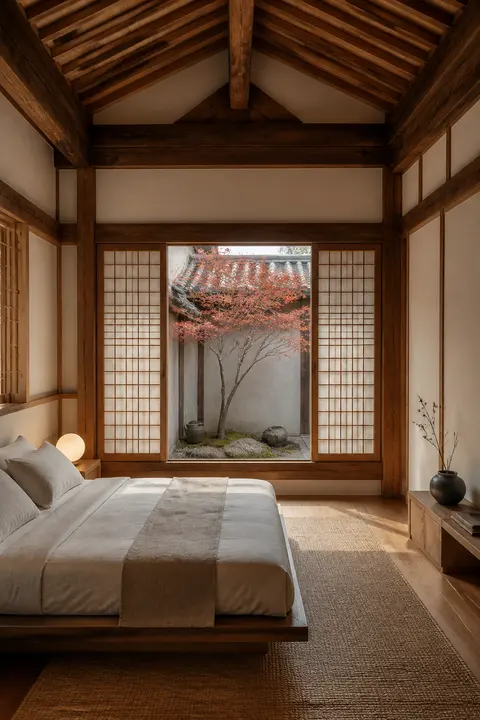 Korean Hanok Bedroom with Paper Screens