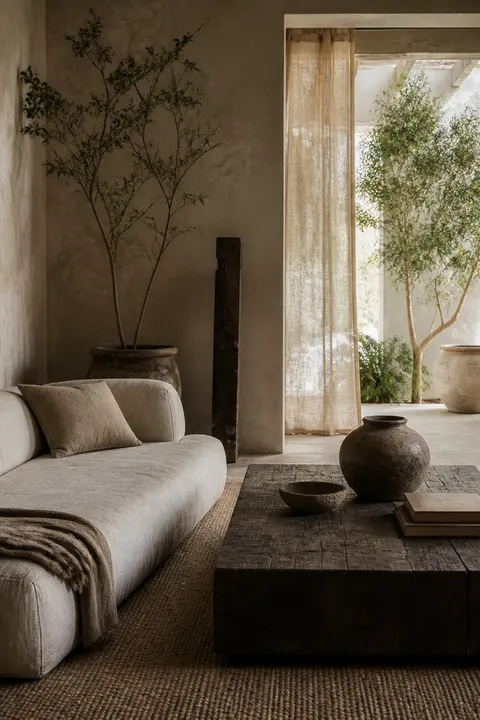 Wabi-Sabi Living Room in Weathered Plaster