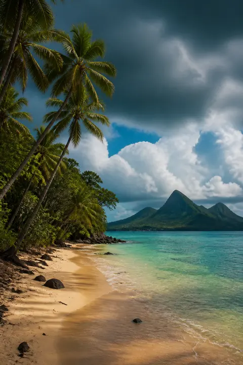 Clearing Weather over Caribbean Palm-fringed Beach