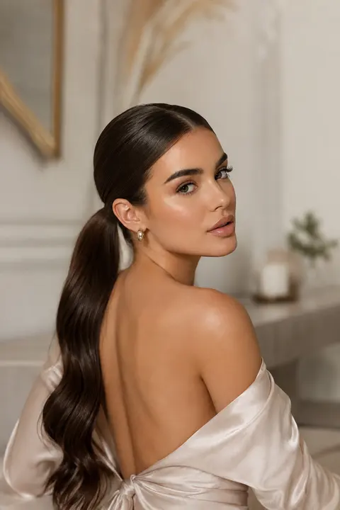 Sleek Low Ponytail for an Elegant Brunette Look
