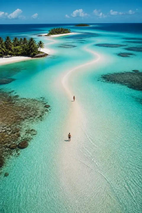 Shallow Turquoise Sandbar Between Islets