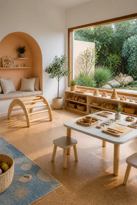 Montessori Playroom with Low Wood Shelves