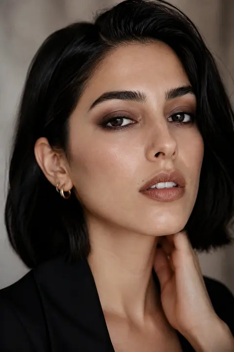 Soft Brown Smoky Eye: Olive Skin and Dark Bob