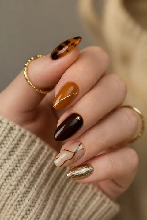 Caramel Tortoiseshell Medium Almond Nail Design