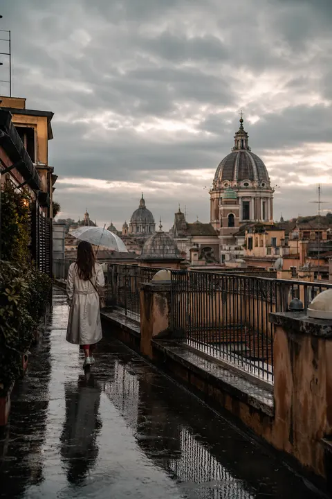 Rome Rooftop Overlooking Domes in Rainy Weather