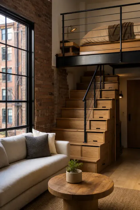 Compact Loft with Storage Stairs