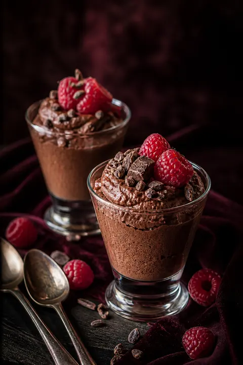 Aquafaba Chocolate Mousse with Raspberries