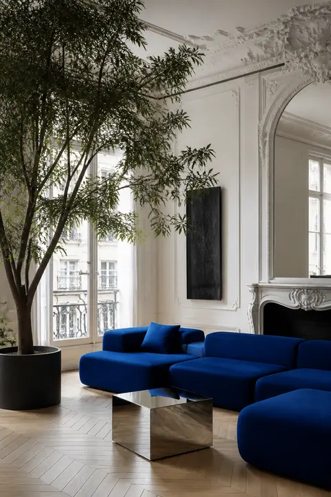 Parisian Living Room with Cobalt Modular Seating