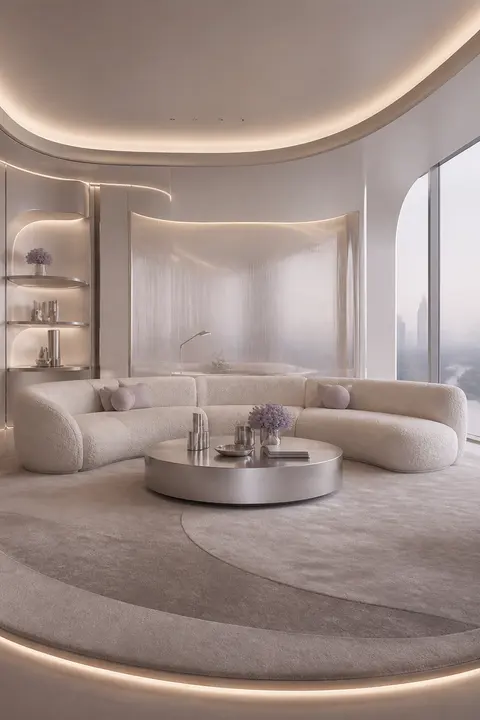 Soft Futurist Lounge with a Circular Platform
