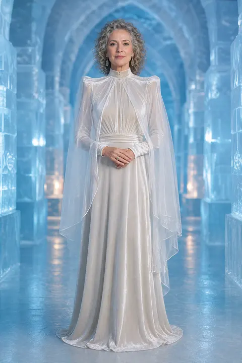 Silver Velvet Gown in an Ice Hall