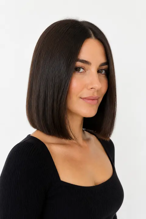 Polished Brunette Lob with Blunt Ends