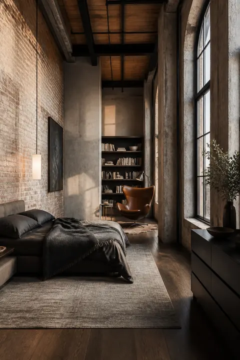 Industrial Loft Bedroom, Reading Nook and Chair
