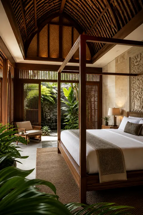 Tropical Resort Bedroom with Timber Screens