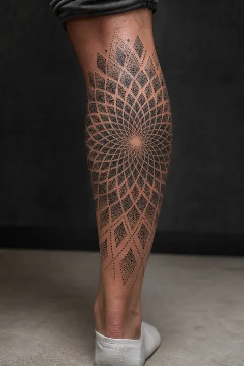 Dotwork Mandala Calf Tattoo