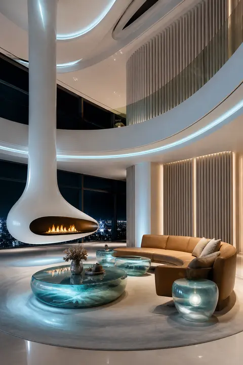 Futuristic Penthouse with Glass Water Tables