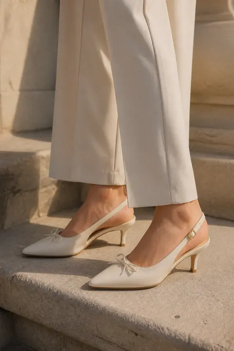 Ivory Slingback Pumps with Kitten Heels