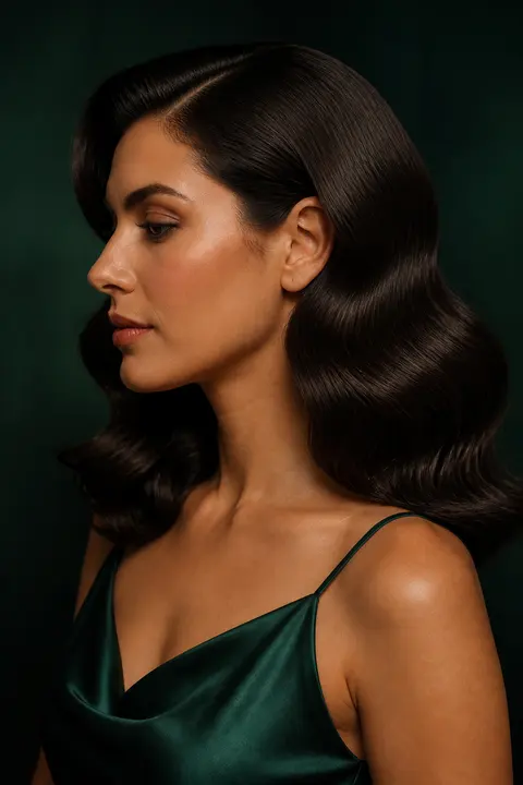 Glossy Side-Parted Hollywood Waves