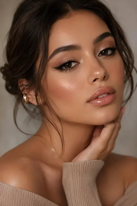 Soft Glam Makeup With Brown Eyeliner and Nude Lips