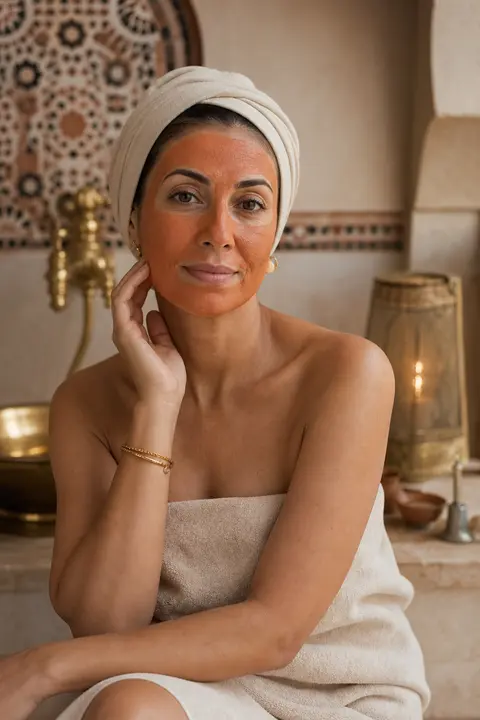 Post-Shower Skincare in a Tiled Bath