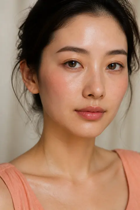 Natural Peach Makeup with Dewy Skin