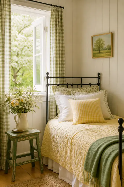 Spring Cottage Bedroom in Yellow and Green