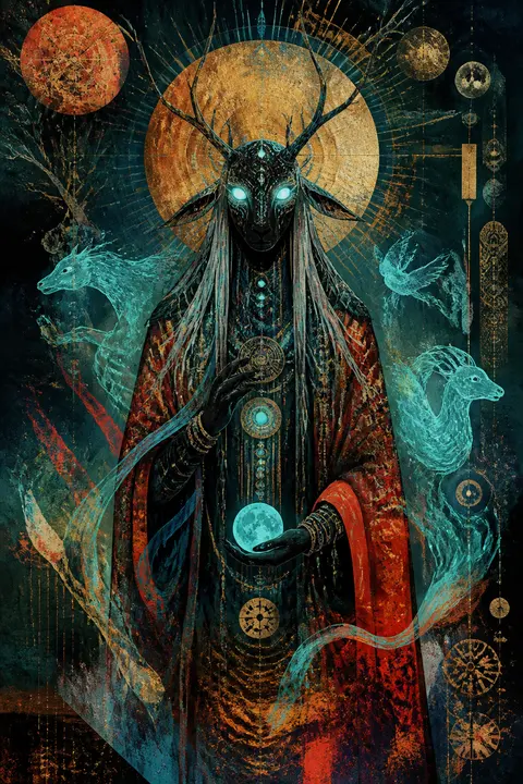Neon Folklore Spirit in Digital Collage