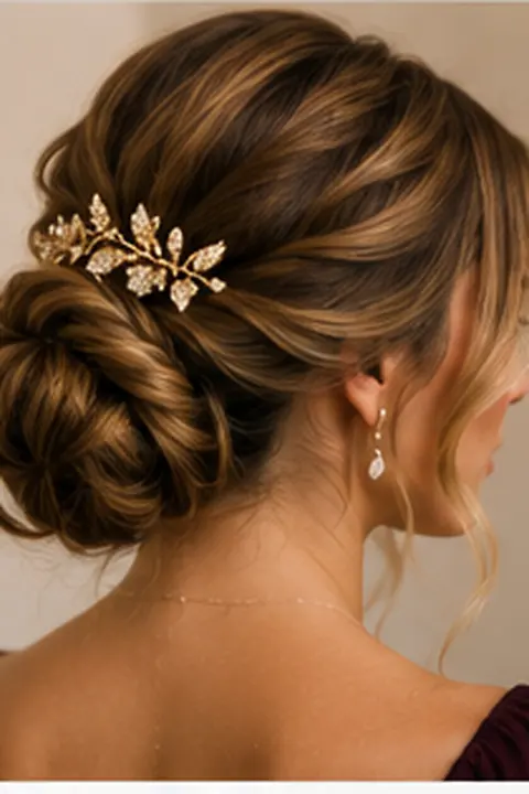 Twisted Low Bun with Gold Floral Hair Clip