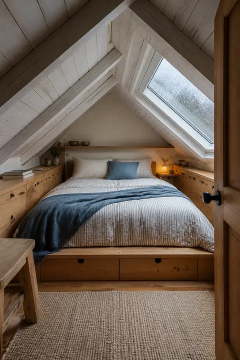 Attic Bedroom with Built-In Eave Drawers