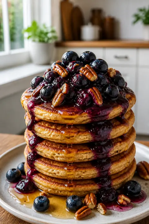 Blueberry Oat Pancakes with Pecans