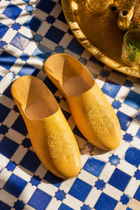 Mustard Embroidered Moroccan Babouche Slippers