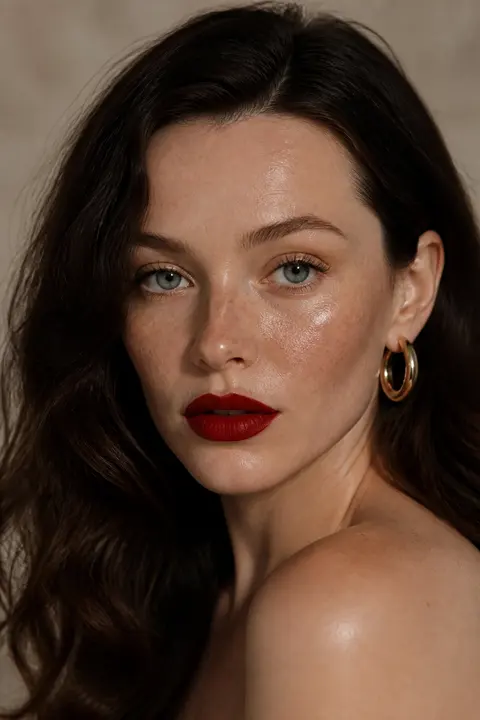 Fair Freckled Skin with Red Lip & Luminous Skin